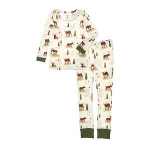 NWT Angel Dear Thermal Lounge Wear PJ Set Moose Bamboo/Organic Cotton Size 4T